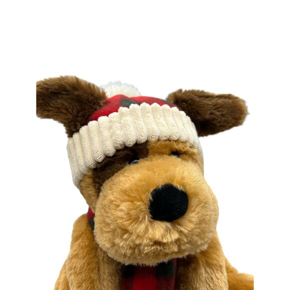 Hugfun Christmas Brown Puppy Dog Winter Plaid Hat Scarf 12" Plush Stuffed Animal - Picture 5 of 10